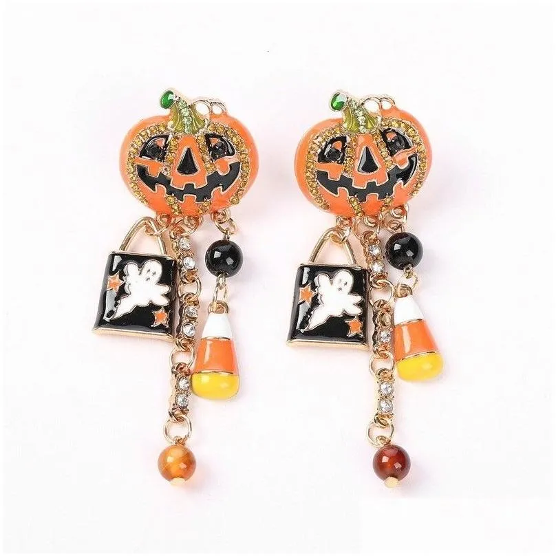 hoop huggie exaggerated halloween pumpkin tassel earrings for woman party 230831