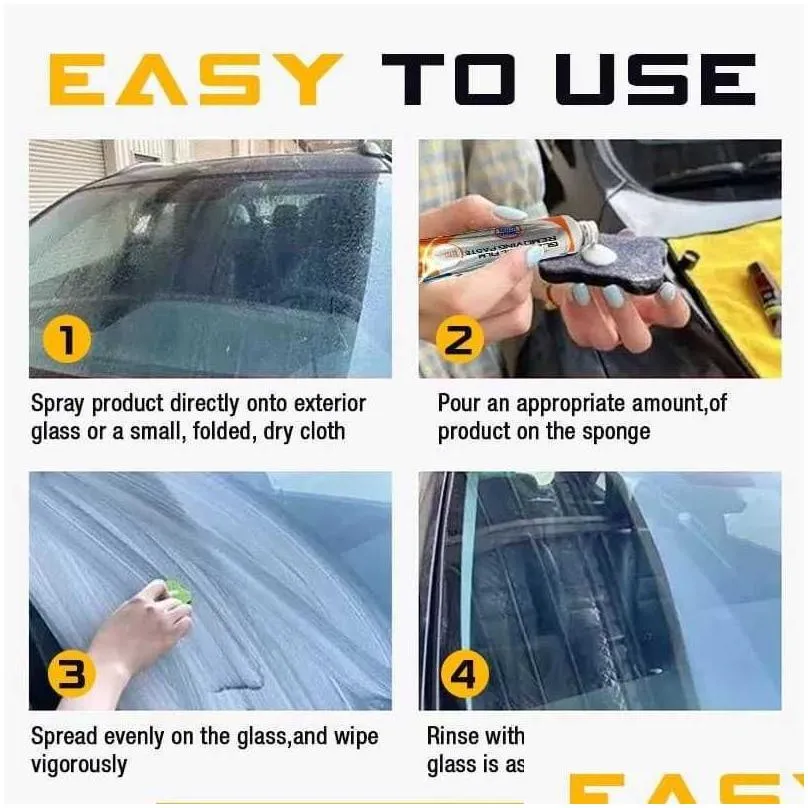 new car glass oil film removing paste with sponge brush windshield window glass polishing cleaner cleaning cream set