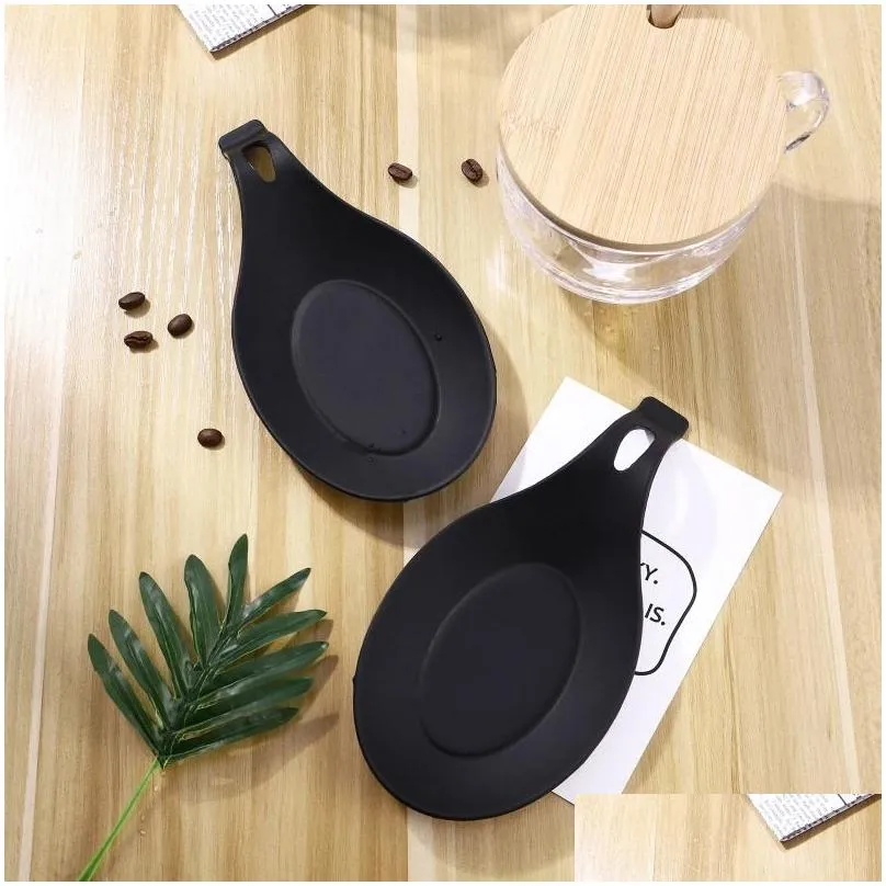 dinnerware sets silicone spoon rests kitchen utensil holder heat resistance rack pad for home restaurant storage rest (black)