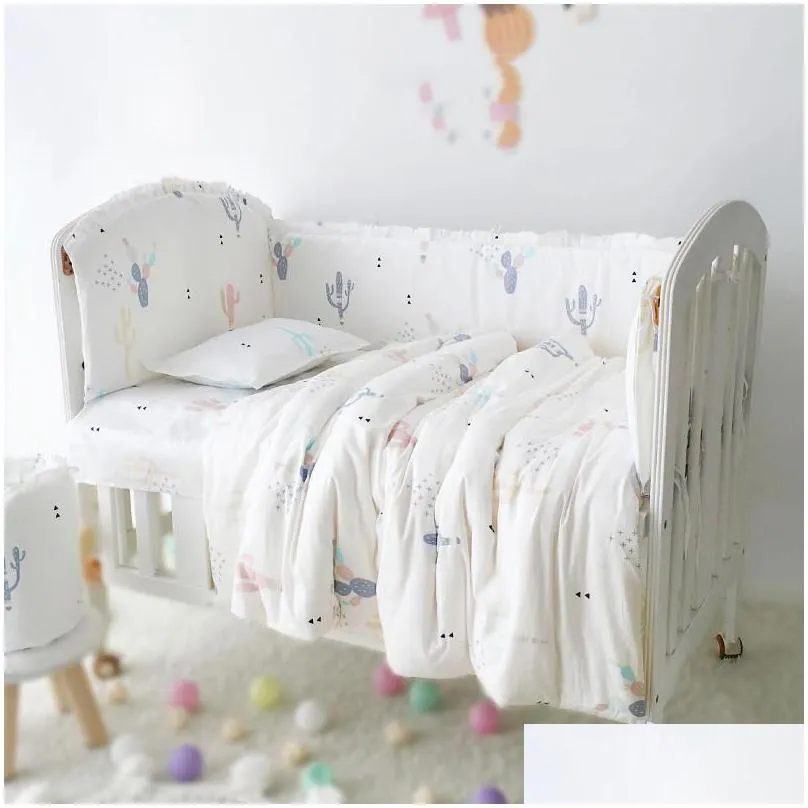 Bedding Sets 6/9Pcs Elephant Baby Bedding Set Cotton Bedroom Decor Girl Boy Crib Bed Linens Bumper 120X60/120X70Cm 220526 Drop Deliver Dhhg6