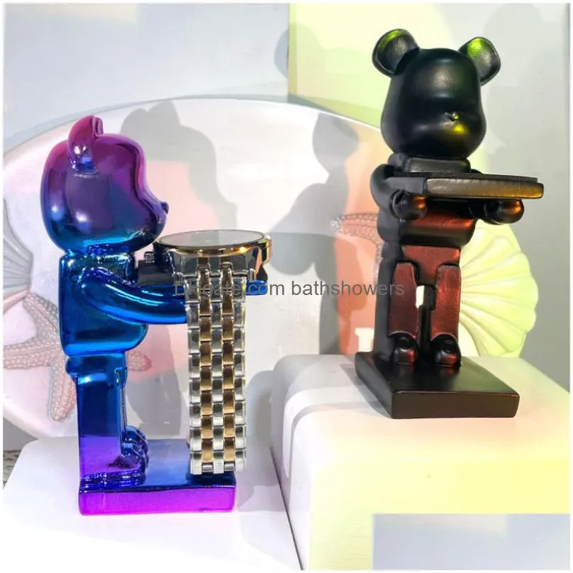 decorative objects figurines trendy watch display stand electroplating cartoon bear animal resin ornaments jewelry storage rack celebration gifts