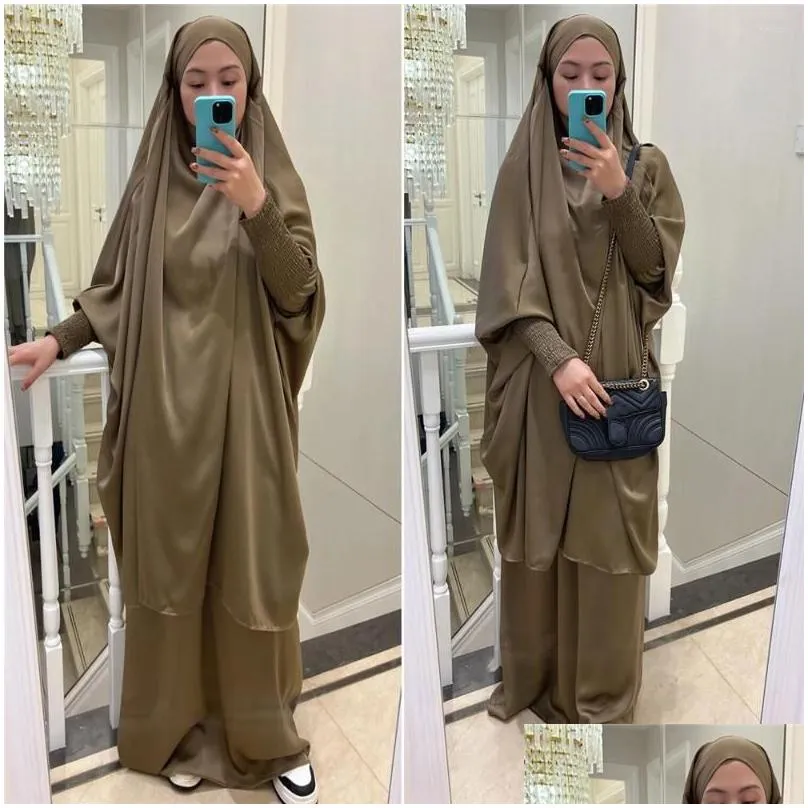 ethnic clothing women muslim prayer garment plain 2 piece jilbab set nida hooded abaya khimar hijab long skirt islam clothes dubai