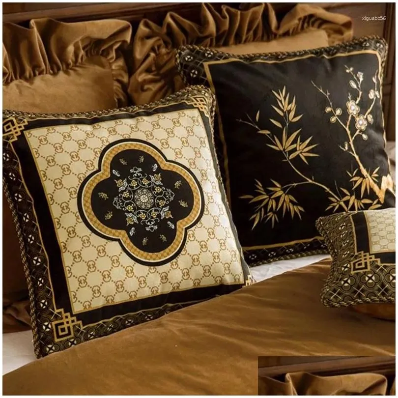 pillow retro chinese pillows black velvet case square decorative cover for sofa luxury art living room home decoration