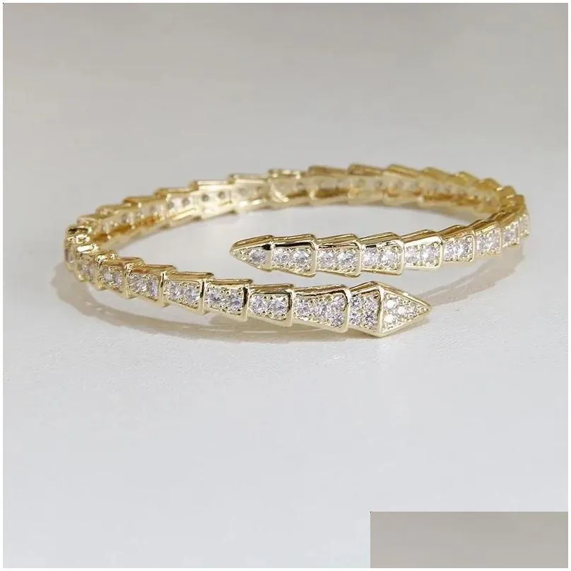 cuff classic snake crystal open bangles bracelets for women fashion brand jewelry punk style animal chunky bangles 231116