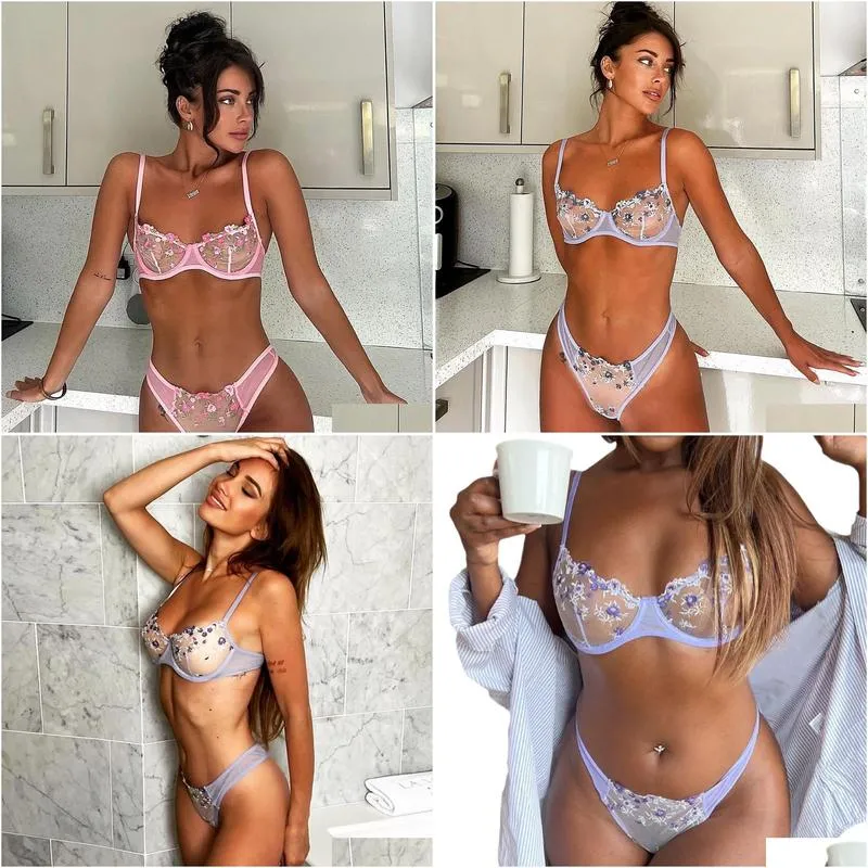 2023 lingerie sexy floral embroidery underwear transparent lace short skin care kits delicate fairy set woman 2 pieces