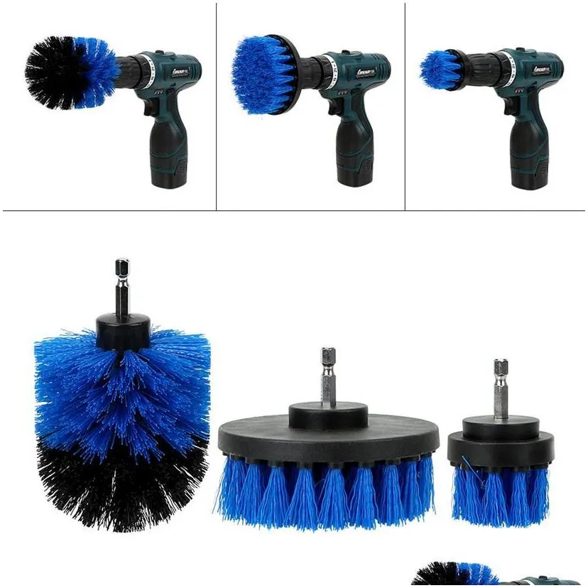 3pcs set car cleaning tool auto detailing hard bristle care brush drill scrubber attachment kit259t5214827