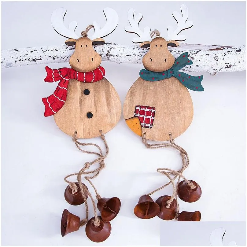 christmas pendant retro wooden bell deer cross-border hot christmas decorations gift scene layout hanging ornaments