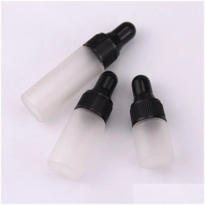 wholesale 50pcs/lot 1ml 2ml 3ml 5ml clear glass dropper bottle mini frosted glass  oil bottle with hose vials