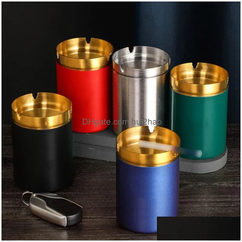 10x8cm durable stainless steel car ashtrays high side funnel windproof creative ashtray household el ktv dustproof cigar cigarette ash box jar smoking