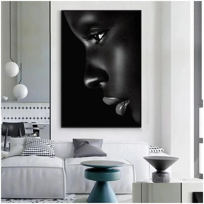 black profile lip woman canvas painting hd print figure posters and prints modern wall art picture for living room bedroom decor