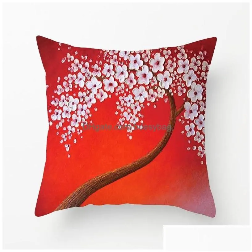 cushion/decorative pillow decorative pillow three-nsional oil painting trees flowers cotton cushion pillowcase living room shell sofa