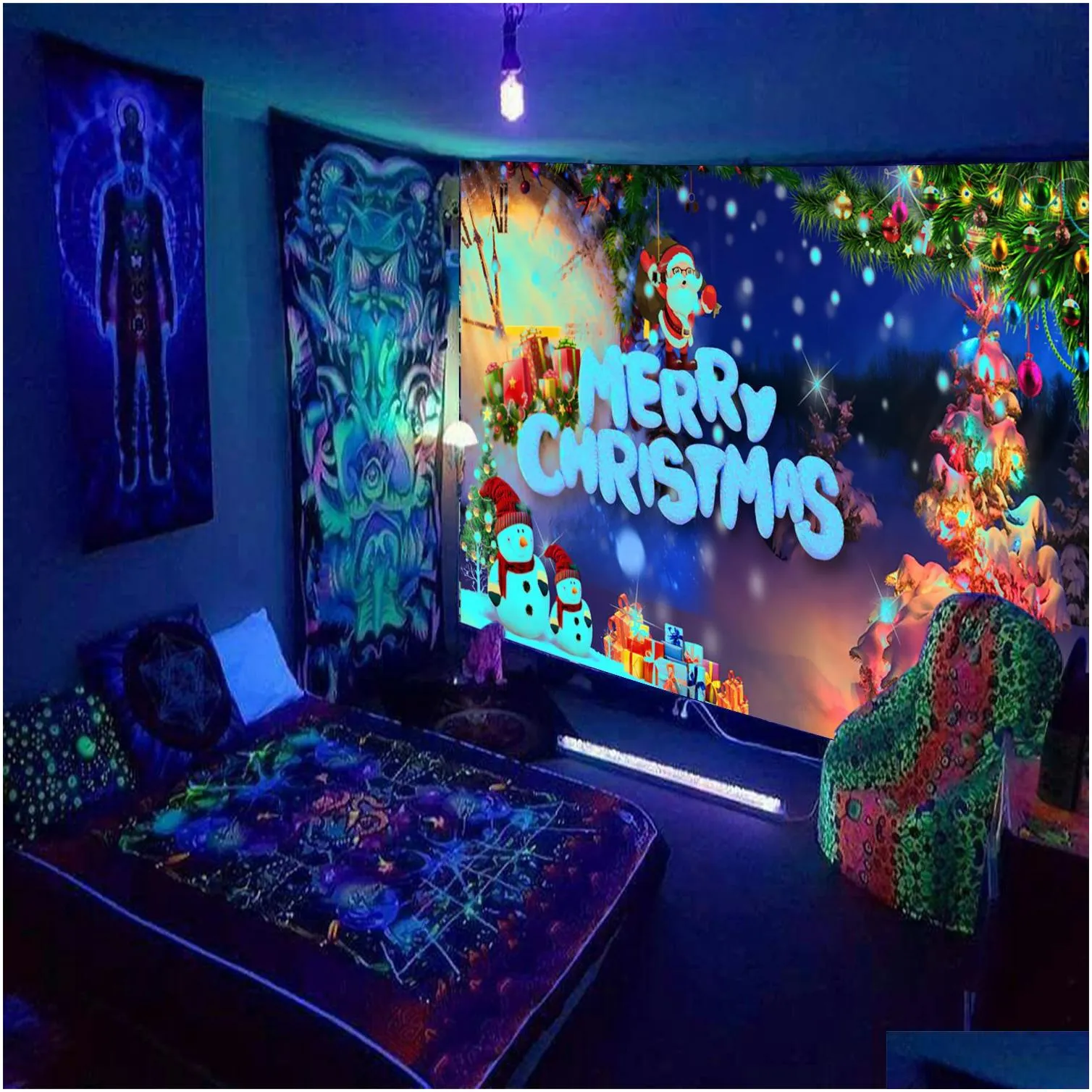 new fluorescent christmas tapestries for foreign trade for home wall decoration hanging cloth source manufacturers