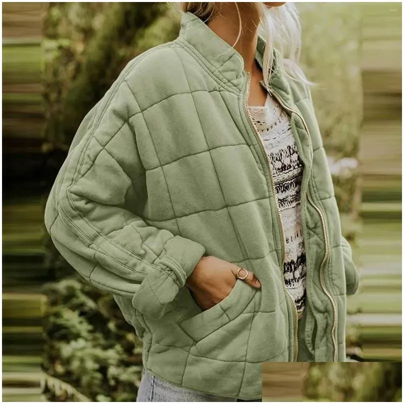 women`s jackets winter coats for women warm fleece coat loose plain quilted stand collar zip up jacket outerwear with pocket