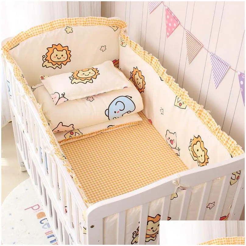 Bedding Sets 6/9Pcs Elephant Baby Bedding Set Cotton Bedroom Decor Girl Boy Crib Bed Linens Bumper 120X60/120X70Cm 220526 Drop Deliver Dhhg6