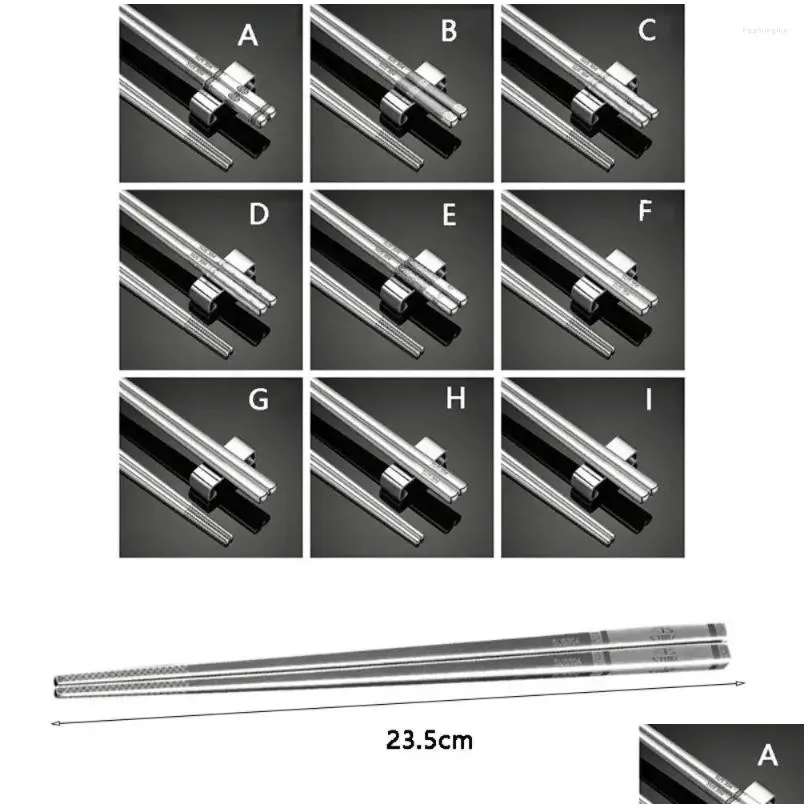 chopsticks 1 pair square head stainless steel tip end chinese auspicious patterns sushi sticks laser engraving anti-scald