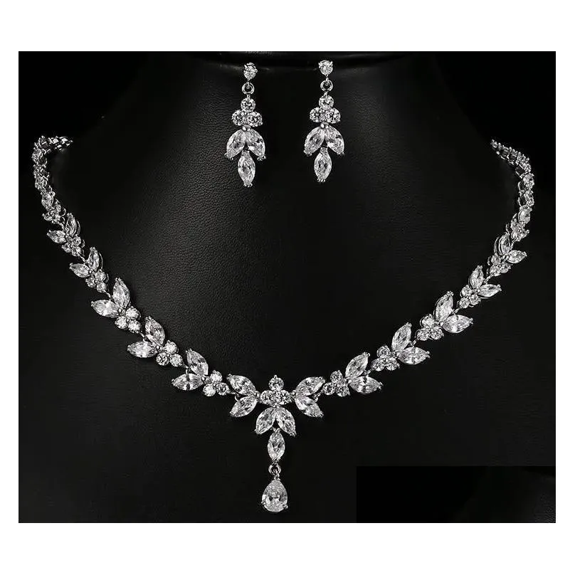 emmaya exquisite sets for women wedding party jewelry accessories cubic zircon stud earrings & necklace gift y200602