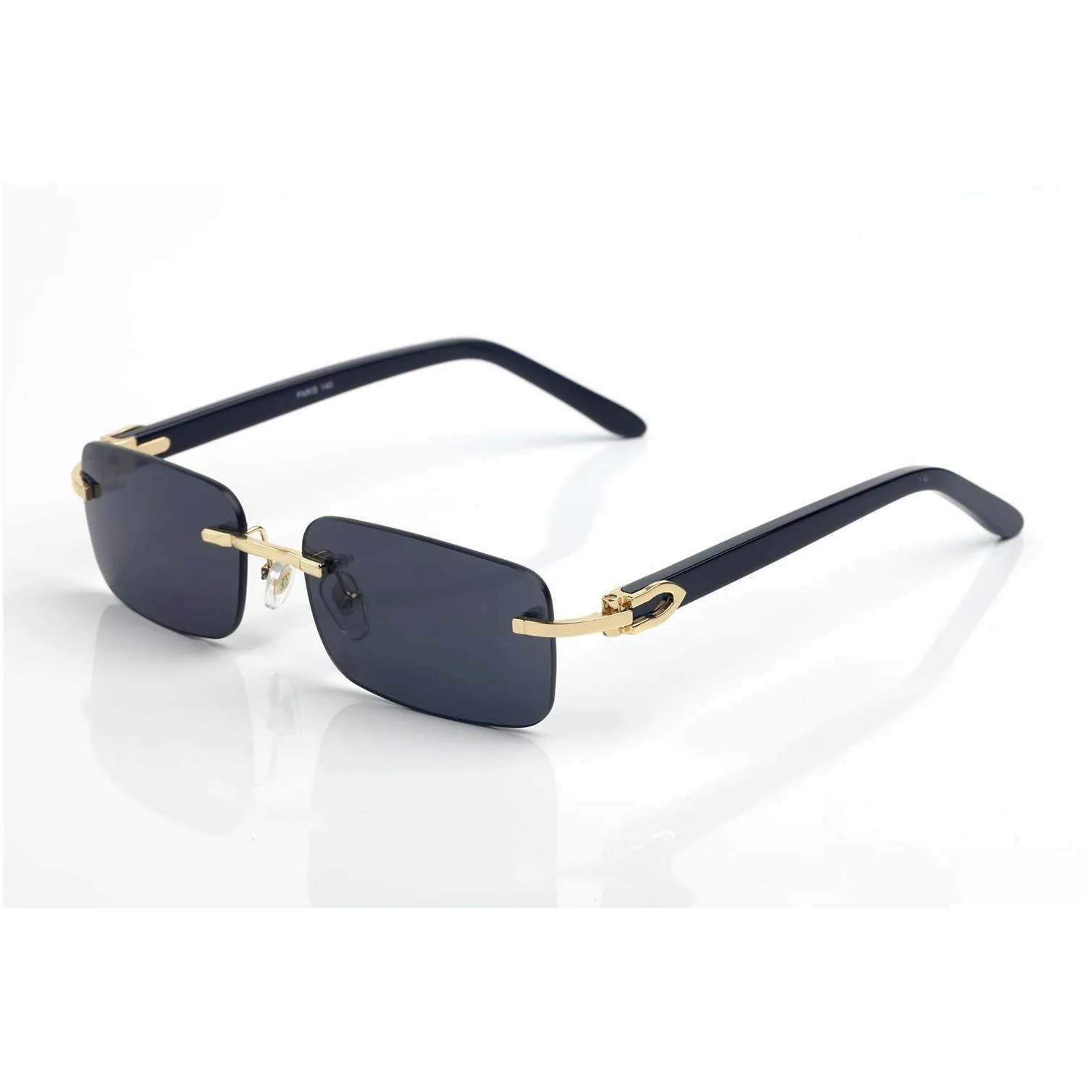 mens designer glasses sunglasses rimless square blue lens peach heart gold hardware polishing craft fashion rectangle c decorate arm buff wooden