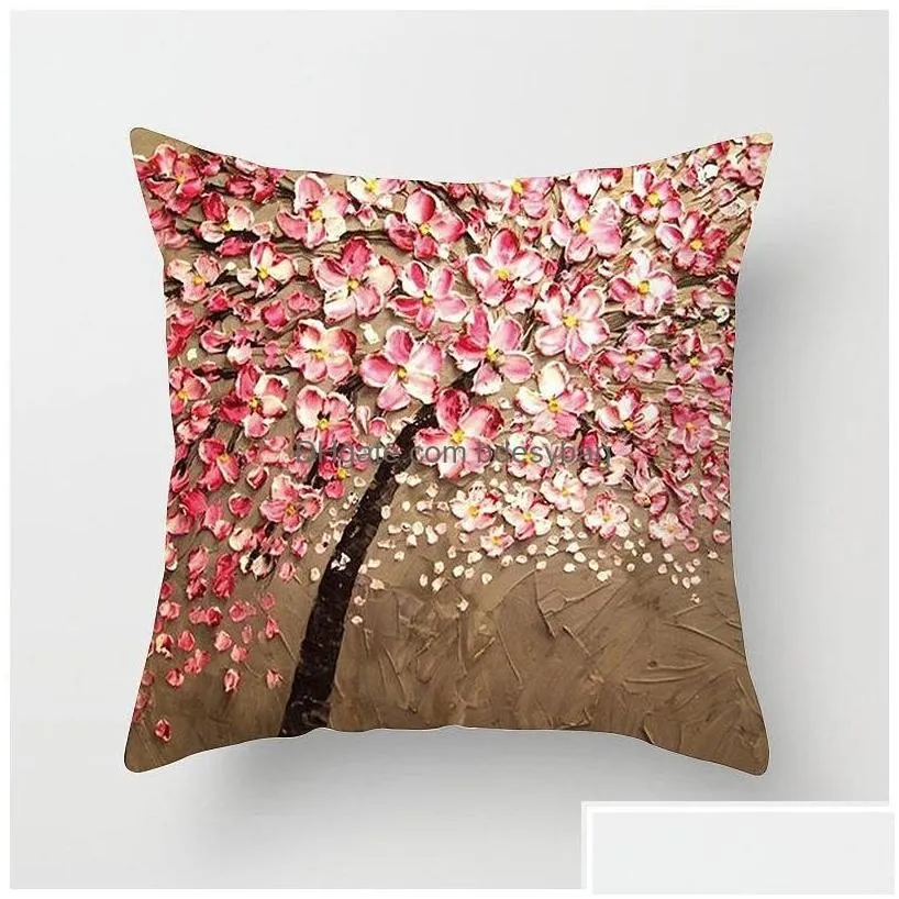 cushion/decorative pillow decorative pillow three-nsional oil painting trees flowers cotton cushion pillowcase living room shell sofa