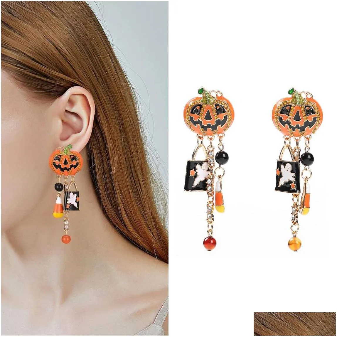 hoop huggie exaggerated halloween pumpkin tassel earrings for woman party 230831