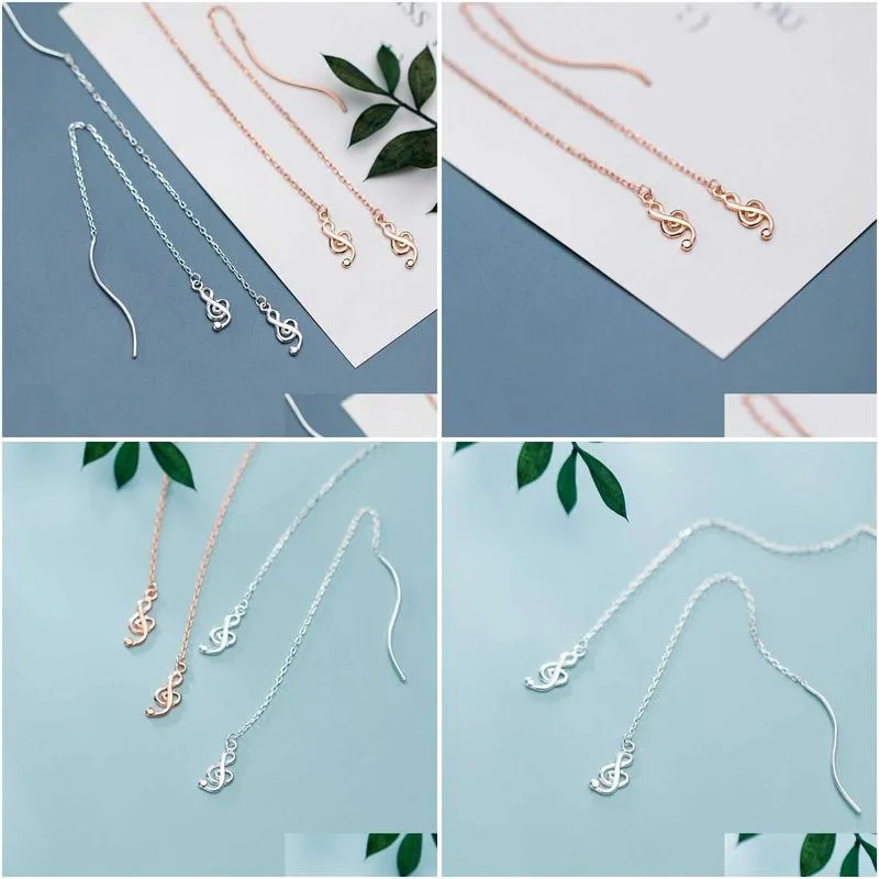 long chain musical notation dangle earring for women 925 sterling silver geometric wave line drop fine jewelry 210707