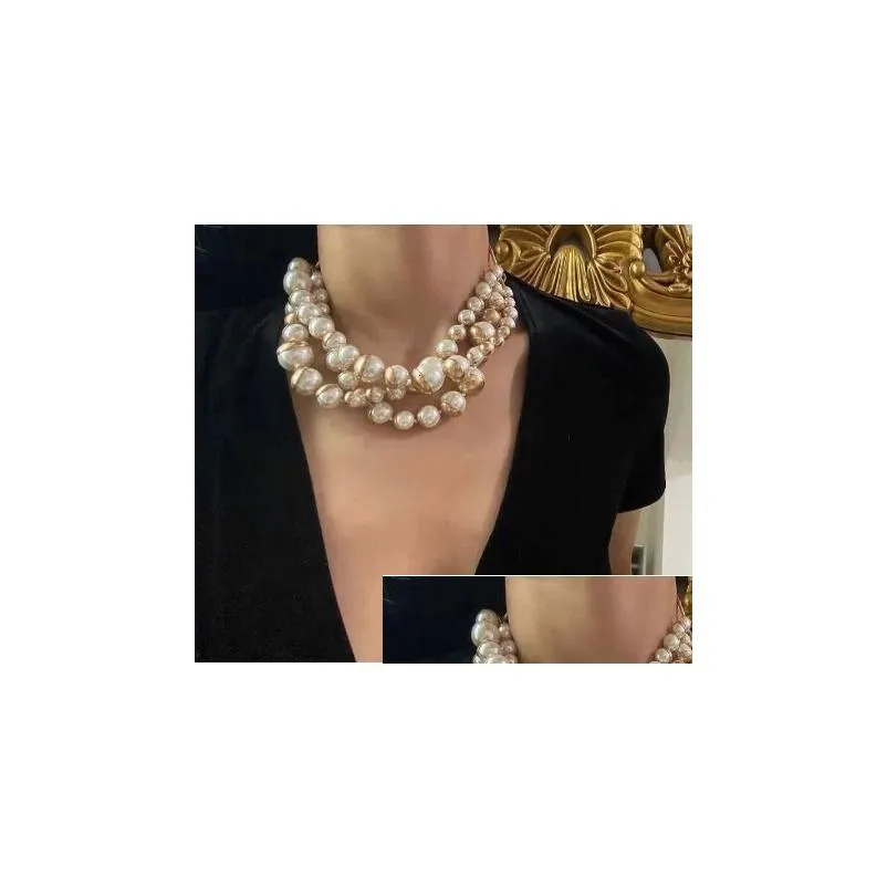 pendant necklaces vintage elegant glass pearl multilayer short necklace for women chokers collares colares collier femme 230509