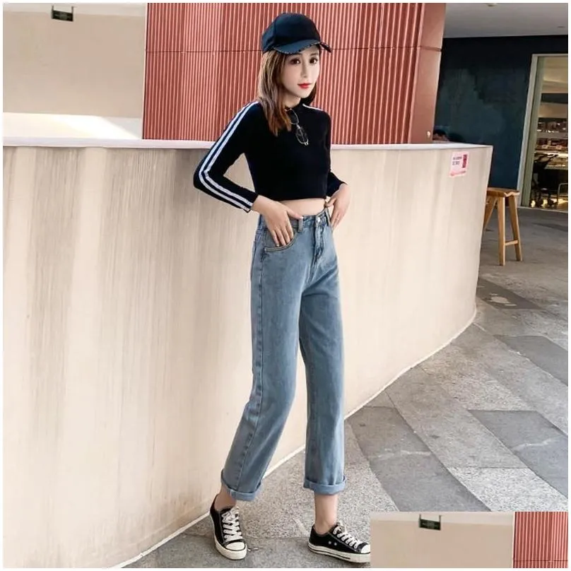 summer women jeans casual straight high waist trousers pants for ladies grils ankle length plus size s-xl