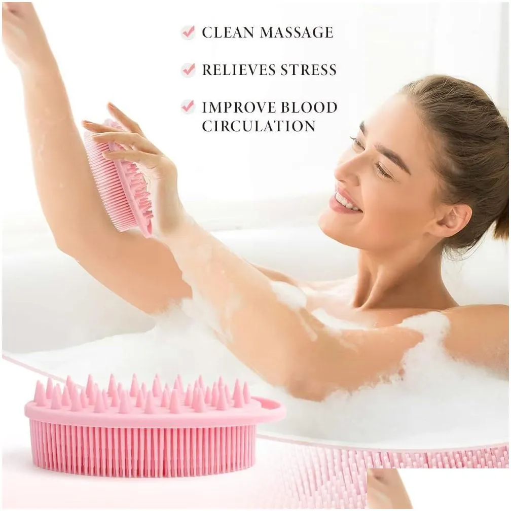 exfoliating silicone body scrubber, soft silicone loofah shower 2 in 1 body exfoliator massager shampoo brush for all skin men women