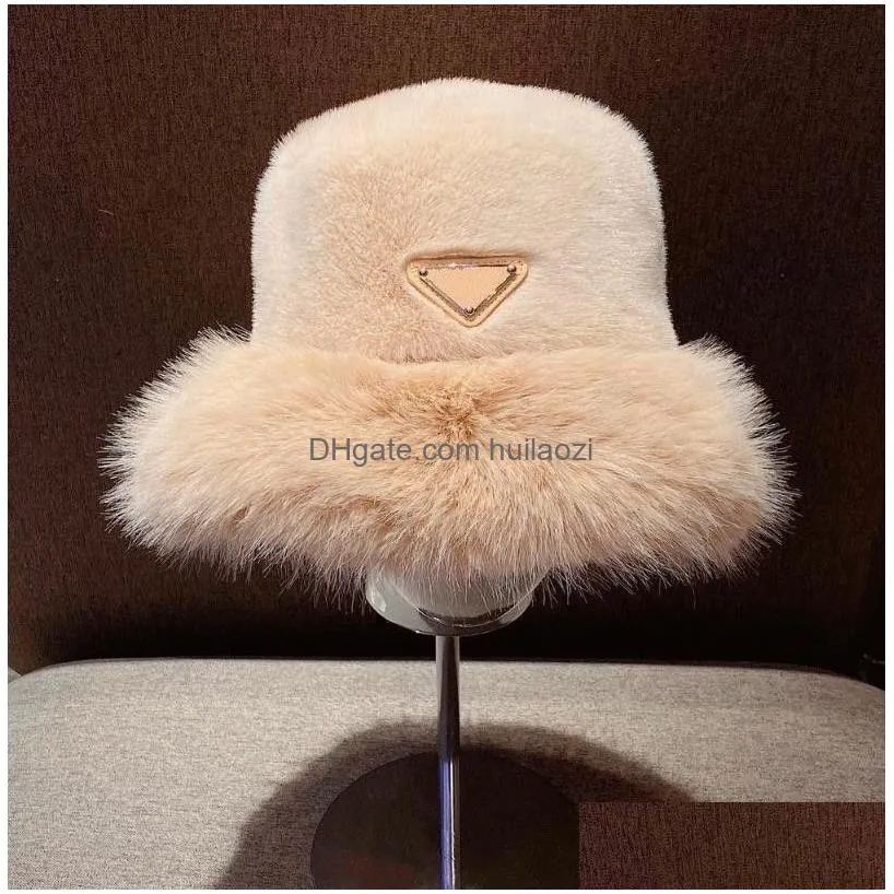 winter fur bucket hat for women 2023 designer fashion thick warm ladies fisherman hats caps ear warmer black pink white c056