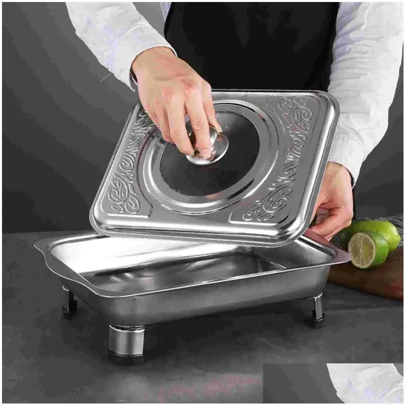 dinnerware sets steel buffet plates server dish square furnace rectangular serving stainless-steel foods holder dishes