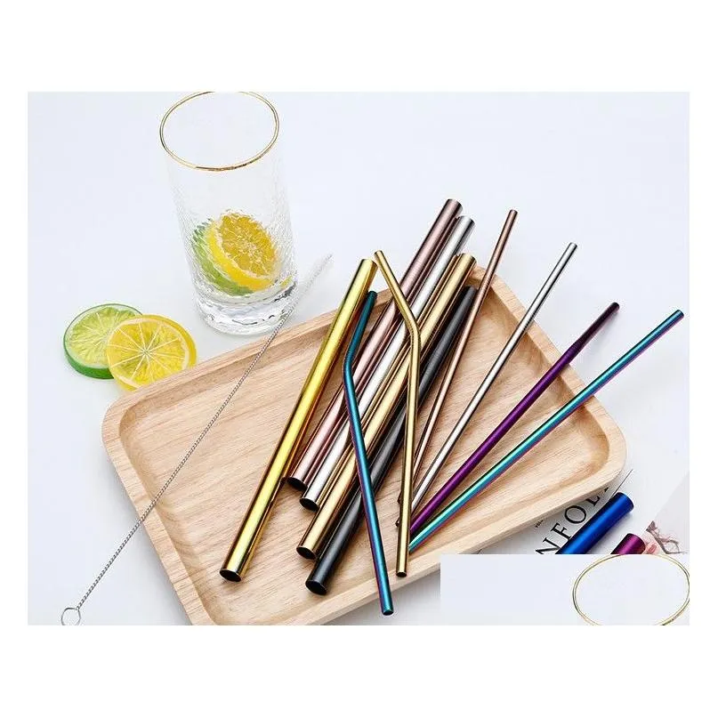 for mugs stainless steel straw 21.5cm straight bent reusable wide drinking straws