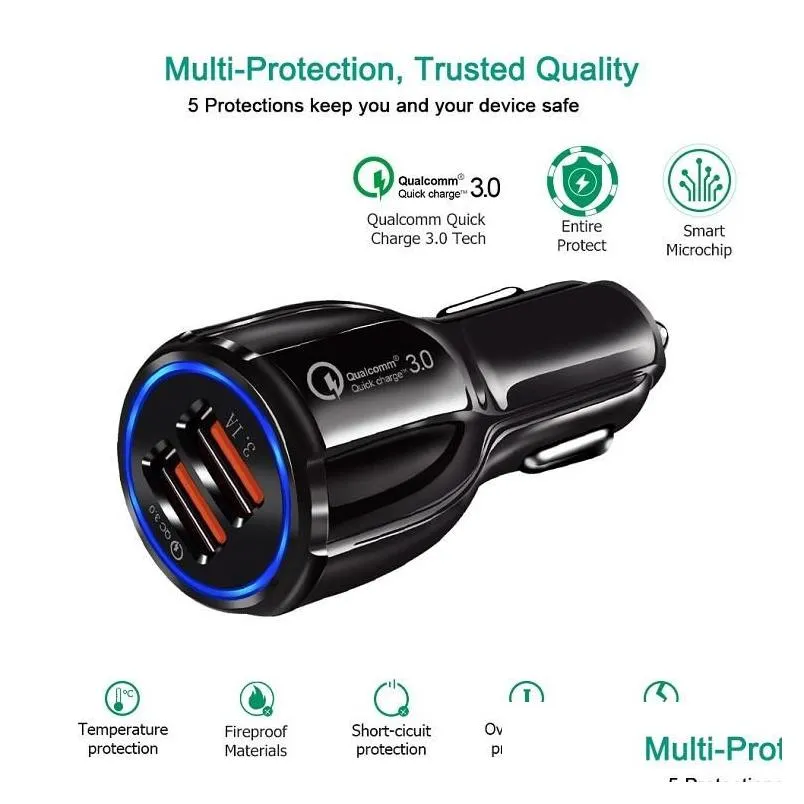 top car dual usb  quick charge 3.0 mobile phone charging 2 port usb fast car chargers for iphone samsung  tablet