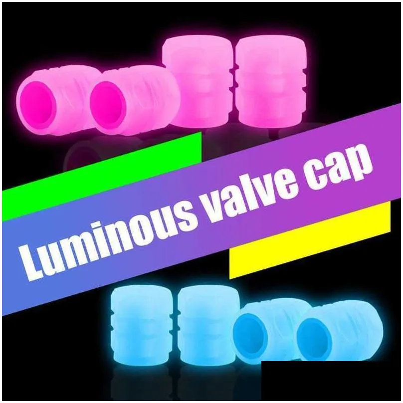 4pcs luminous car tire valve caps auto motorcycle night glowing tyre rim valve stem caps covers decor car accessories pink blue