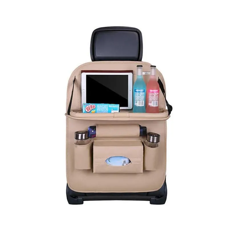 new car seat back organizer pu leather pad bag car storage organizer foldable table tray travel storage bag auto accessories