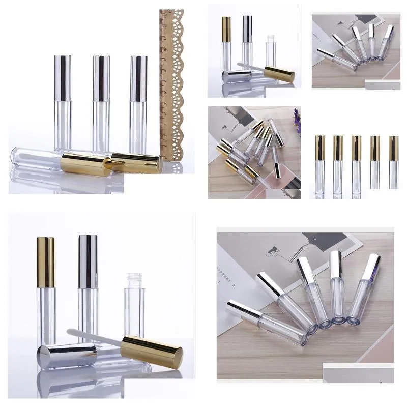 wholesale 10ml mini round lip gloss tube cosmetic package lips gloss bottle empty container with gold cap