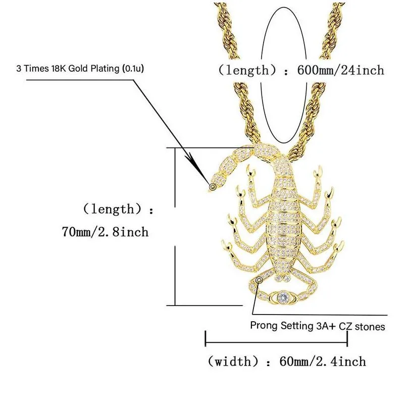 Pendant Necklaces Uni Fashion Scorpion Necklaces Pendant Bling Iced Out Hip Hop Jewelry Necklace Charm Sweater Chain With 60Cm Chains2 Dhgxp