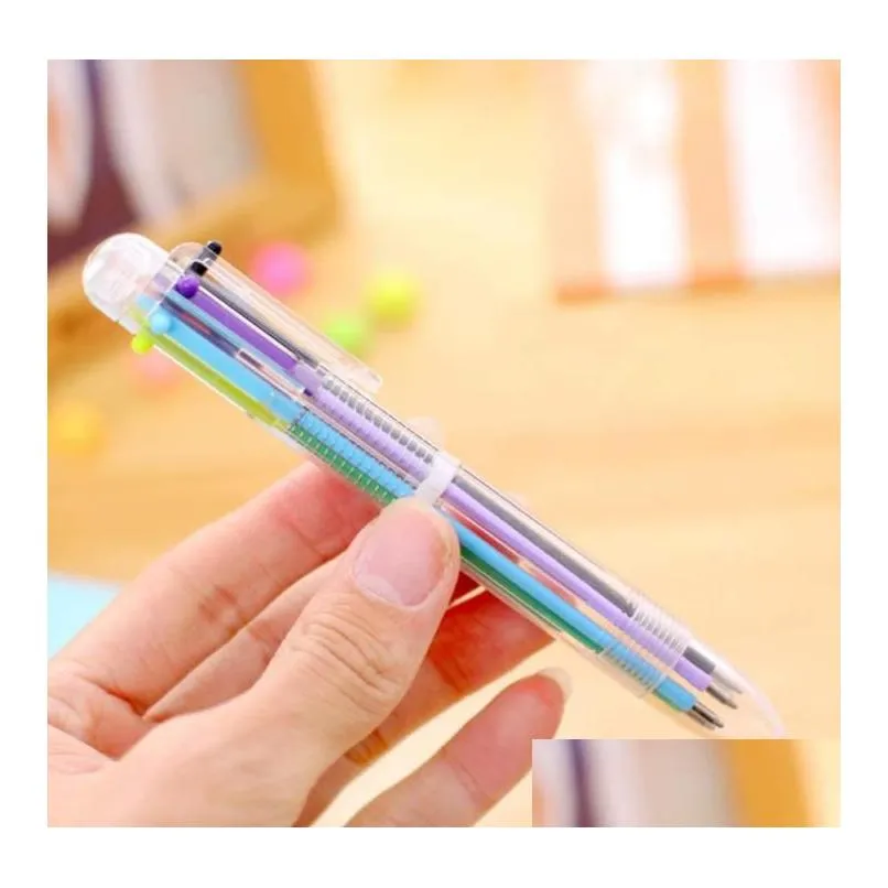 wholesale multicolor ballpoint pens 0.5mm 6-in-1 retractable writting instrument stationery student prizes transparent barrel for office school supplies festivel