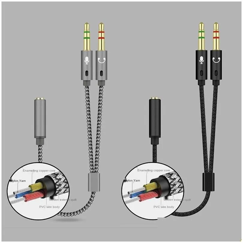 2 in 1 aux audio splitter cables 3.5 mm jack stereo audio female to 2 male headset mic y connectors cables adapter