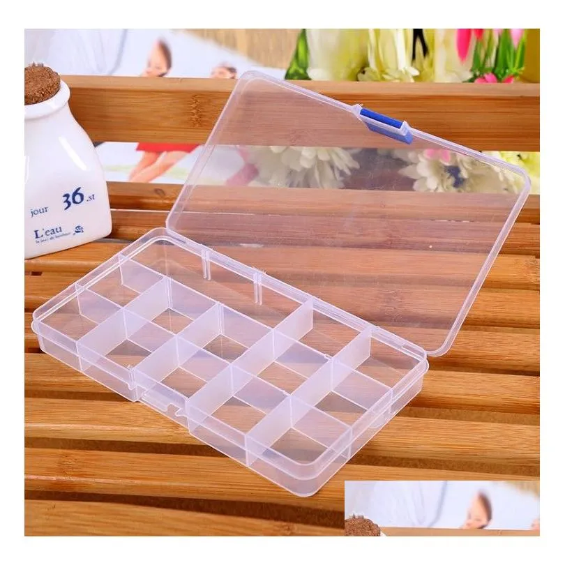 15 grids transparent adjustable slots bead organizer box storage boxes for jewelry earrings toys container