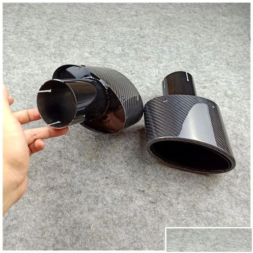 muffler glossy black carbon fiber exhaust tip for all cars outlet 90mm 155mm oval shape tail pipes left right drop delivery mobiles