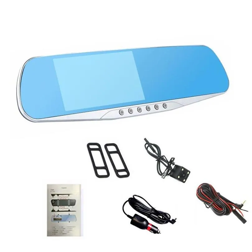 2ch car dvr 1080p video recorder mirror full hd digital dashcam front 170 degrees 43 inches night vision gsensor parking