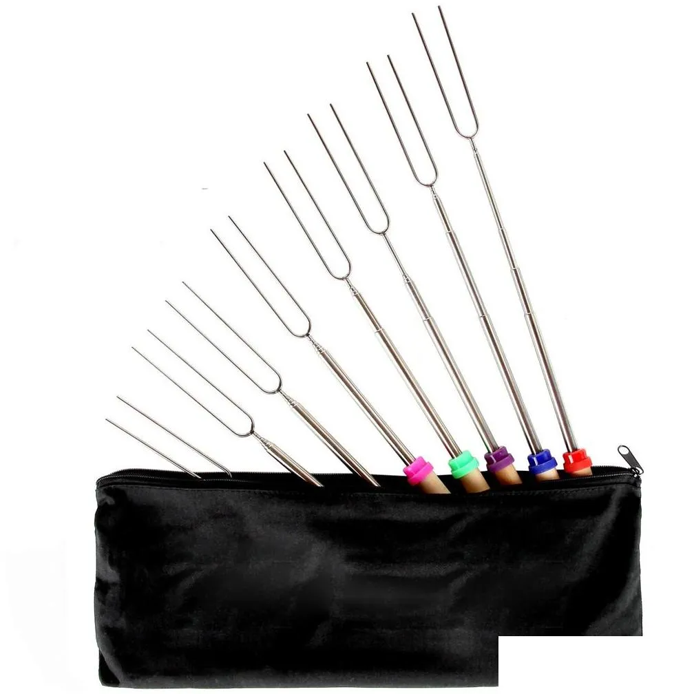 camping campfire marshmallow dog telescoping roasting fork sticks skewers bbq forks stainless steel random color