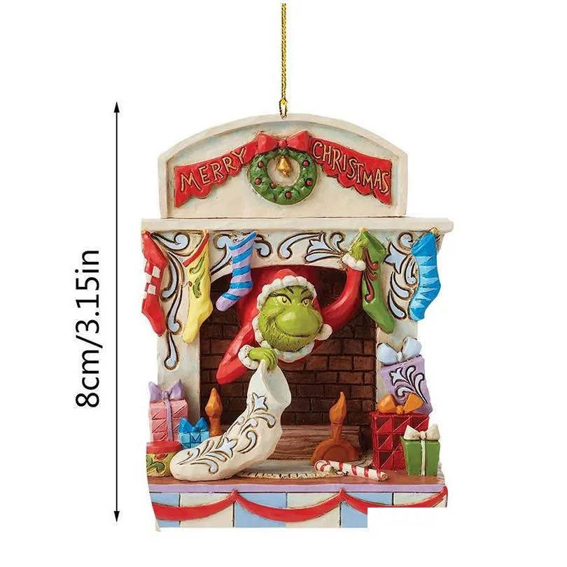 Christmas Decorations Christmas Tree Ornaments Decoration Pendant Cute Acrylic Green Monster Decor For Home Holiday Drop Delivery Home Dhvqx