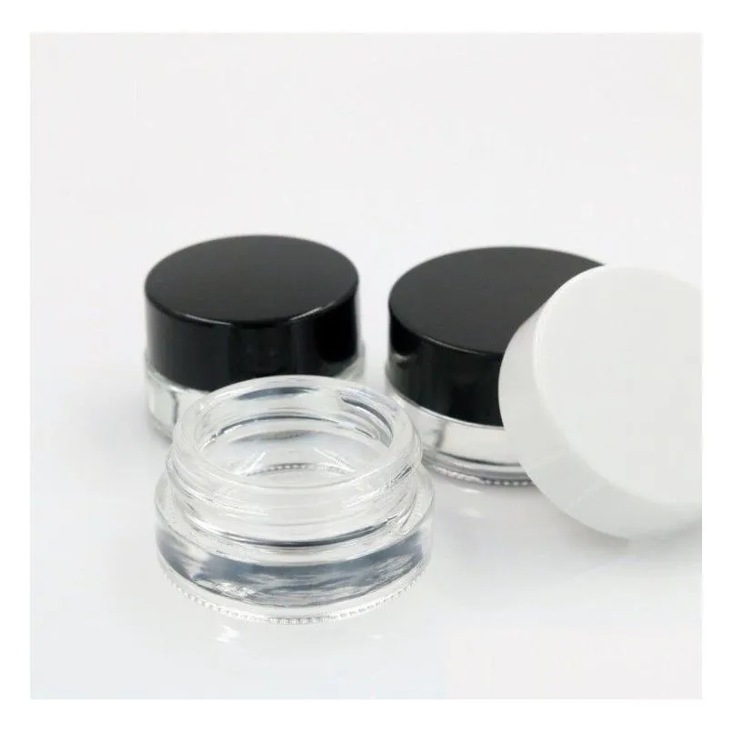 wholesale clear eye cream jar bottle 3g 5g empty glass lip balm container wide mouth cosmetic sample jars with black cap