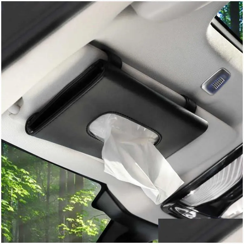 new car sunshade paper towel bag multi - function leather car hanging seat car carton tissue box shade paper car interior supplies