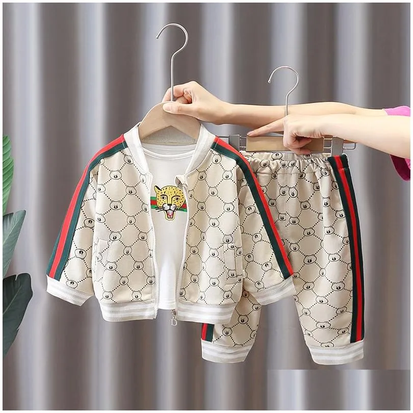 Clothing Sets New Spring Autumn Children Boys Clothes Kids Clothing Suit Jacket T Shirt Pants 3Pcs/Sets Infant Cotton Tracksuits Drop Dhrkq