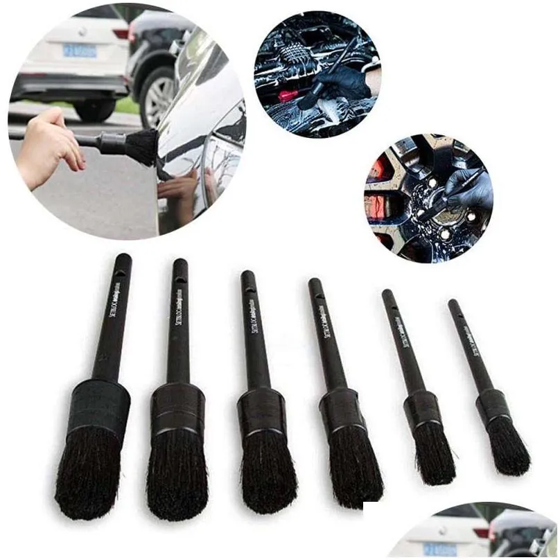 car cleaning brush kit detailing detail cleaner dust wheels engine emblems air vents boar hair interior auto brushes hand tools