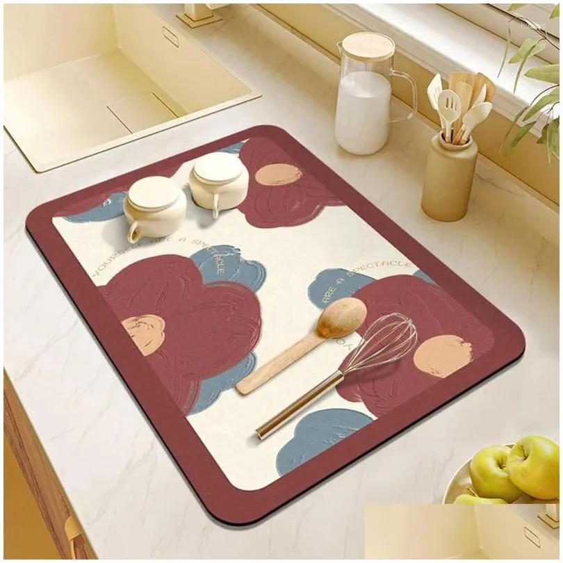 table mats kitchen countertop draining mat cute rustic oil painting flower decorative kitchenware absorbent dry heat insulation pad