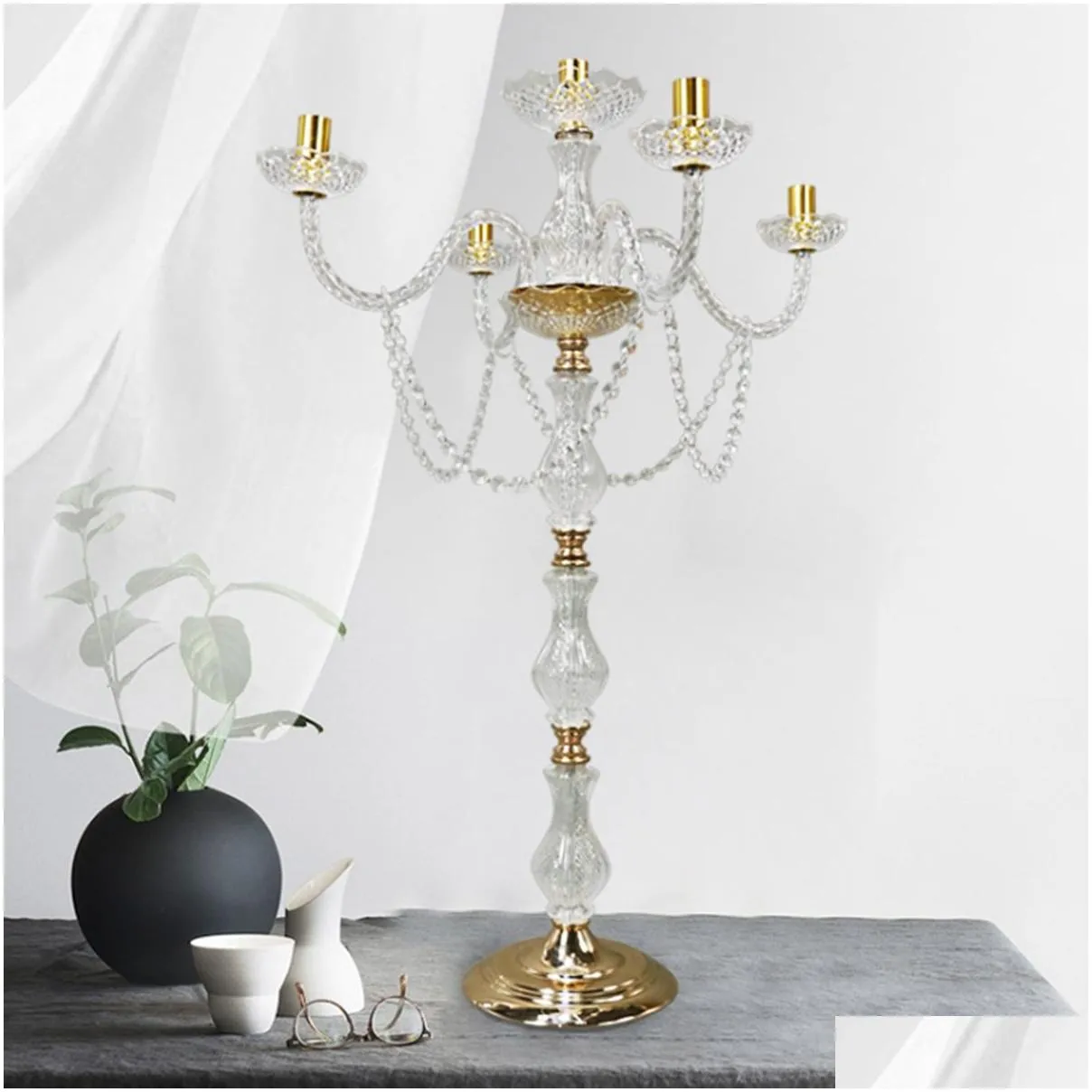 60cm to 100cm 88cm tall)5 arm acrylic candelabra cylinder candlestick holder for vase wedding decoration centerpieces 356