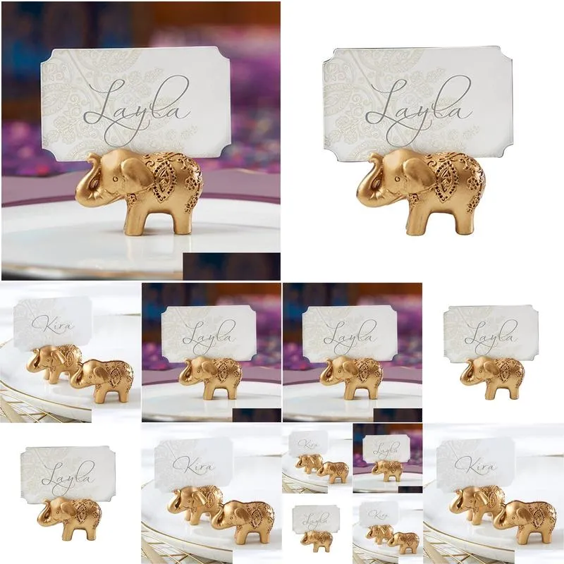 golden lucky elephant place card holder holders name number table place wedding favor gift