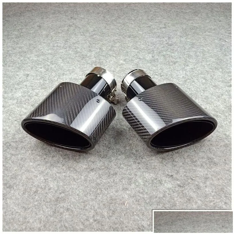 muffler glossy black carbon fiber exhaust tip for all cars outlet 90mm 155mm oval shape tail pipes left right drop delivery mobiles